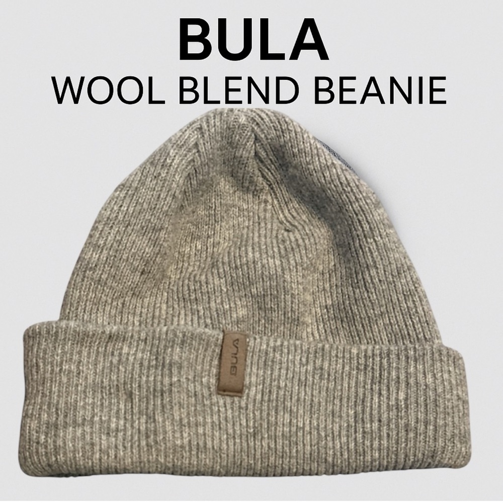 Bula Wool Blend Beanie Gray Logo Label Unisex